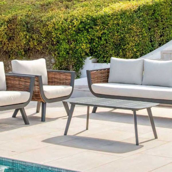Salon de jardin sofa en aluminium et résine tressée Sudan