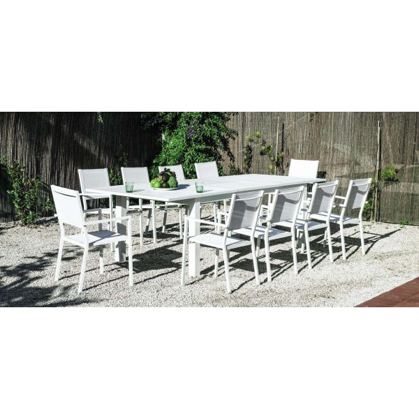 Salon de jardin table repas extensible et 10 fauteuils Camélia - HEVEA