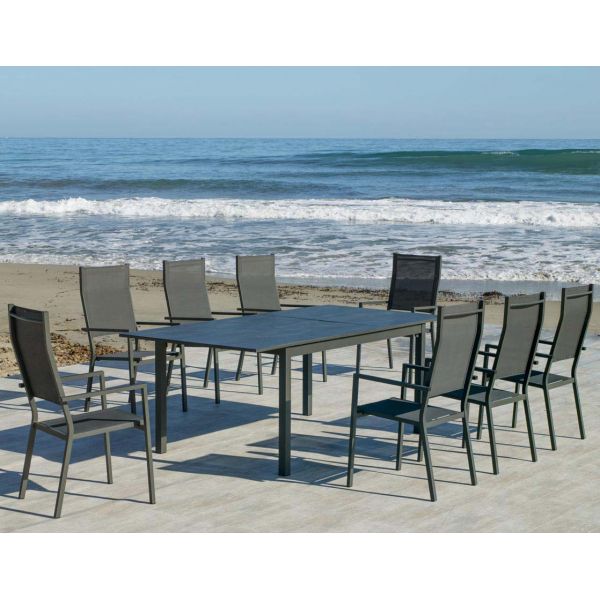 Salon de jardin table repas extensible et 8 fauteuils Palma