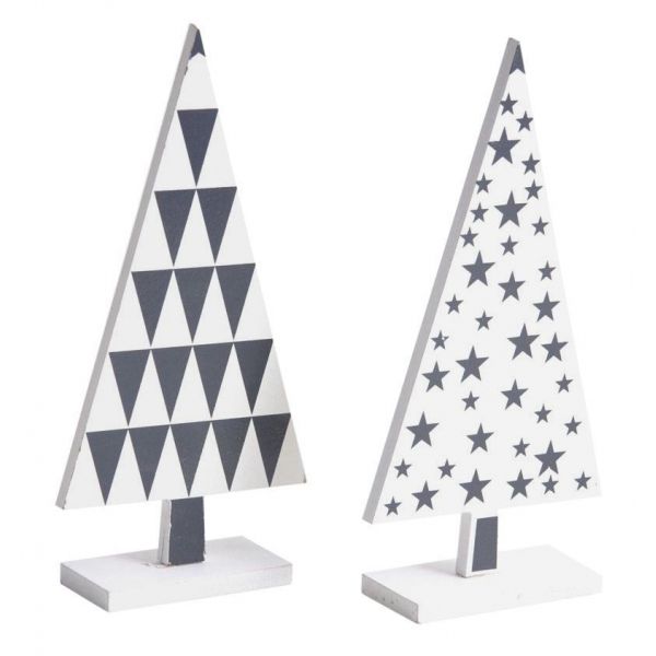 Sapin en bois laqué à motifs (Lot de 2)
