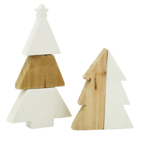 Sapins en céramique blanche et bois