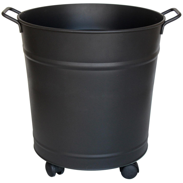 Seau à bûches ou granulés avec roulettes en acier galvanisé