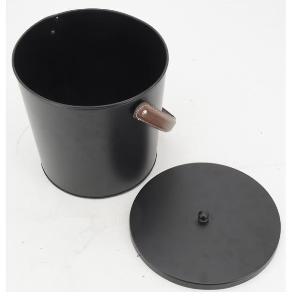 Seau à cendres en métal noir et cuir - 5