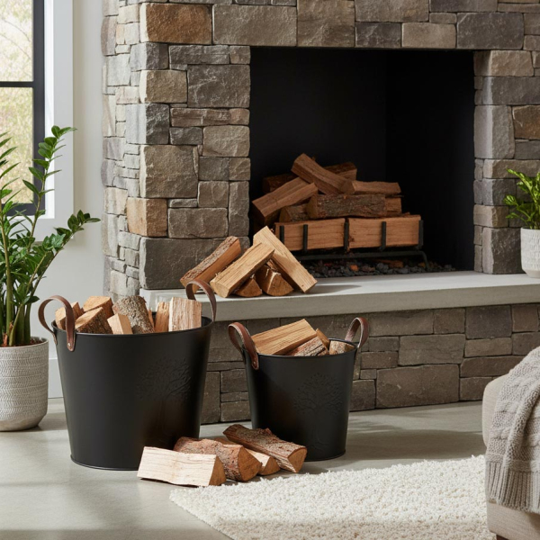 Seaux en métal noir et cuir (lot de 2) - AUBRY GASPARD