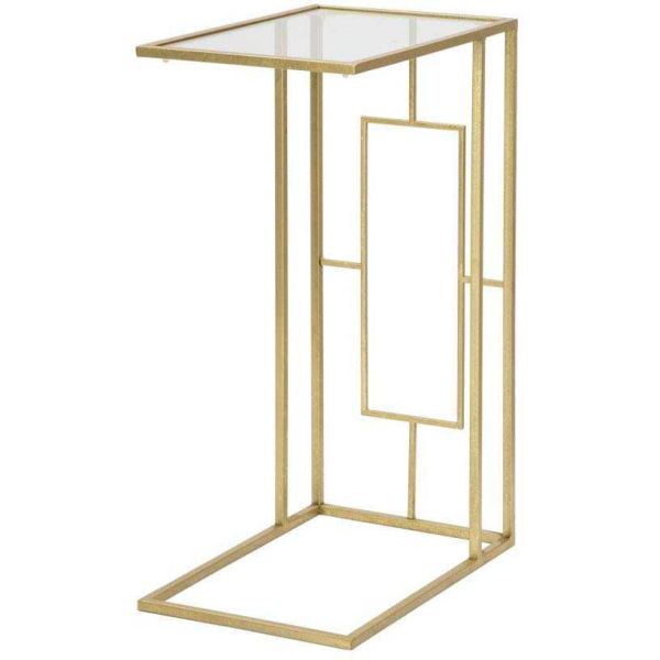 Selette en métal doré Cube et verre 40.5 x 25.5 x 60 cm