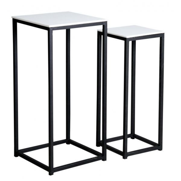 Sellettes carrées en bois et métal (Lot de 2)