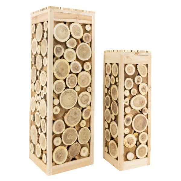 Sellettes carrées rondins de bois (lot de 2)