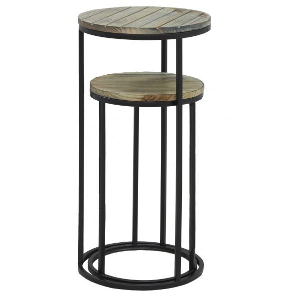 Sellettes en métal noir et pin (Lot de 2) - AUBRY GASPARD