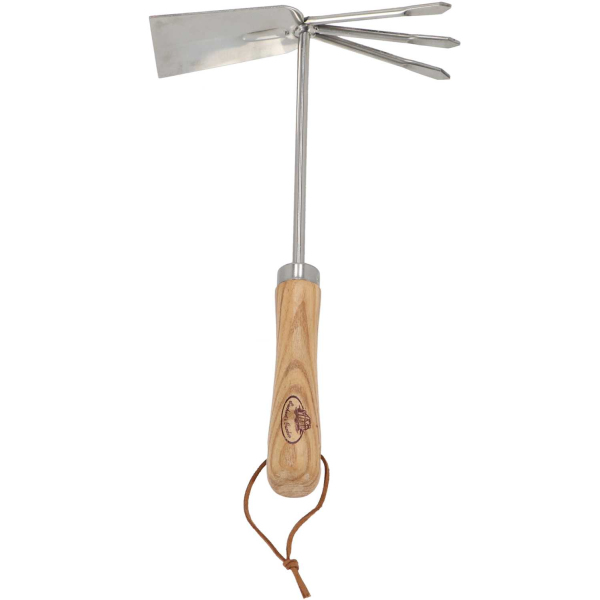 Serfouette double en acier inoxydable et bois de frêne