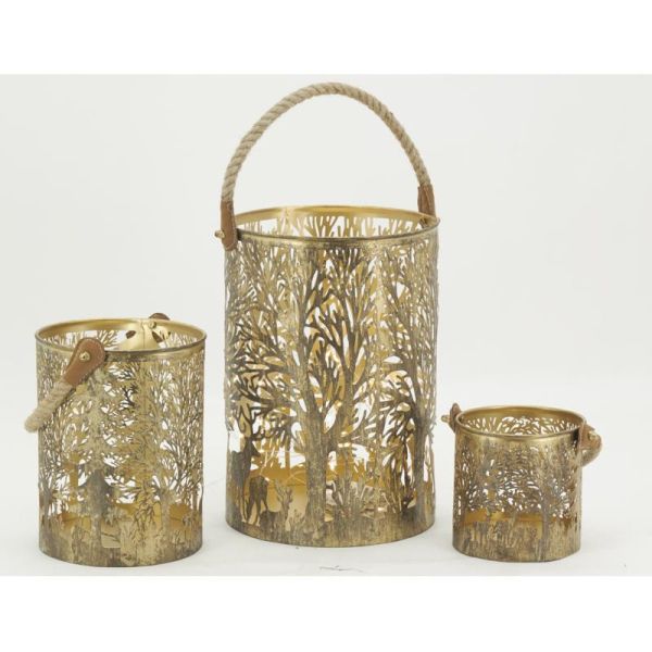 Lanternes en métal doré Cerf (lot de 3)