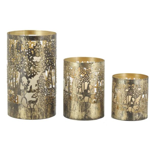 Photophores Cerf en métal doré antique (lot de 3) - 6