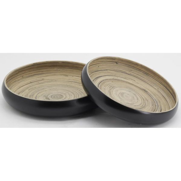 Plateaux ronds en bambou naturel et noir (lot de 2) - AUBRY GASPARD