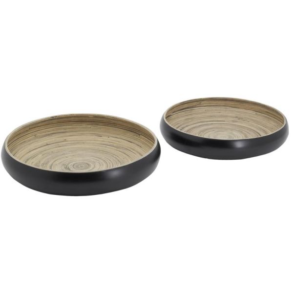 Plateaux ronds en bambou naturel et noir (lot de 2)