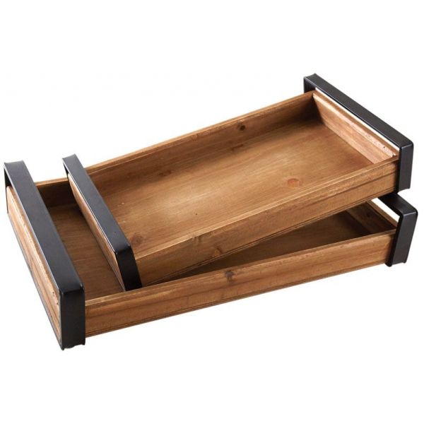 Plateaux modernes en bois (Lot de 2)