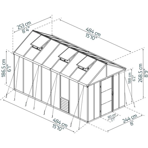 Serre de jardin en aluminium gris et polycarbonate Glory - PAA-0162