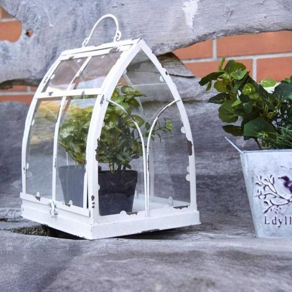 Serre en métal antique blanc et plexiglas - 39,90