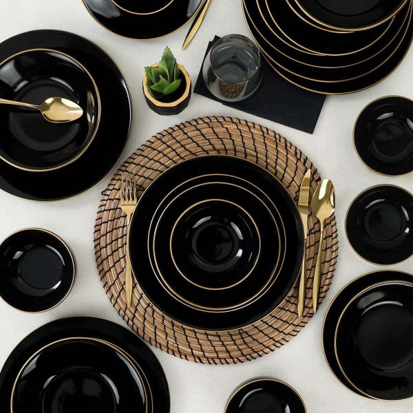 Service de table en céramique noir liseré doré Dinner 24 pièces - 8