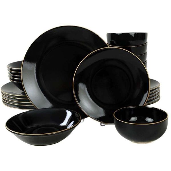 Service de table en céramique noir liseré doré Dinner 24 pièces - 7