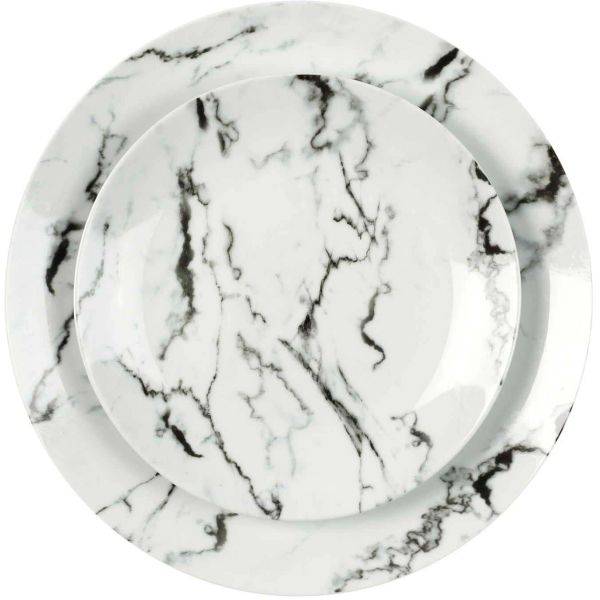 Service de table en porcelaine 6 personnes motif marbre blanc Marble - CMP-4084