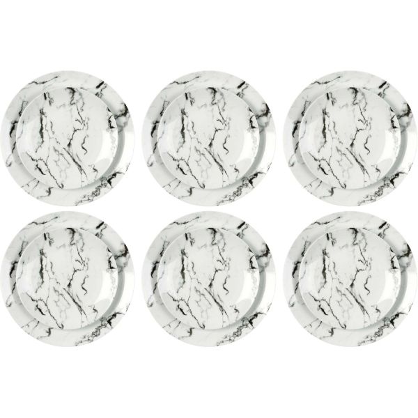 Service de table en porcelaine 6 personnes motif marbre blanc Marble