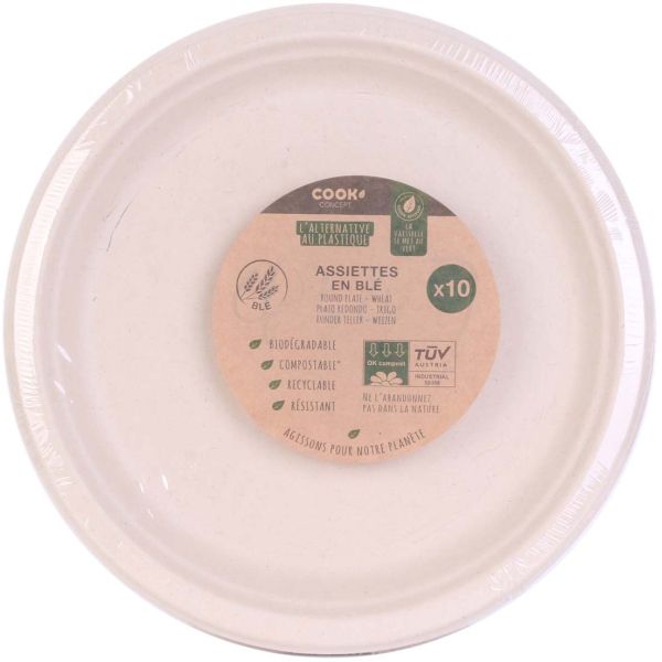 Set de 50 assiettes éco-responsables en blé 25 cm