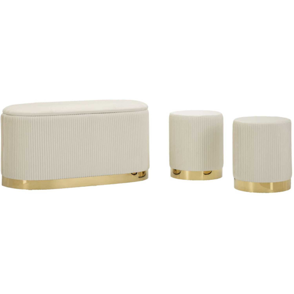 Set un banc et deux poufs en tissu avec rangement Shopy - 159