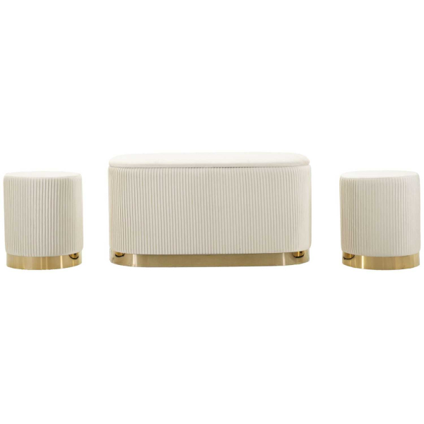 Set un banc et deux poufs en tissu avec rangement Shopy - 5