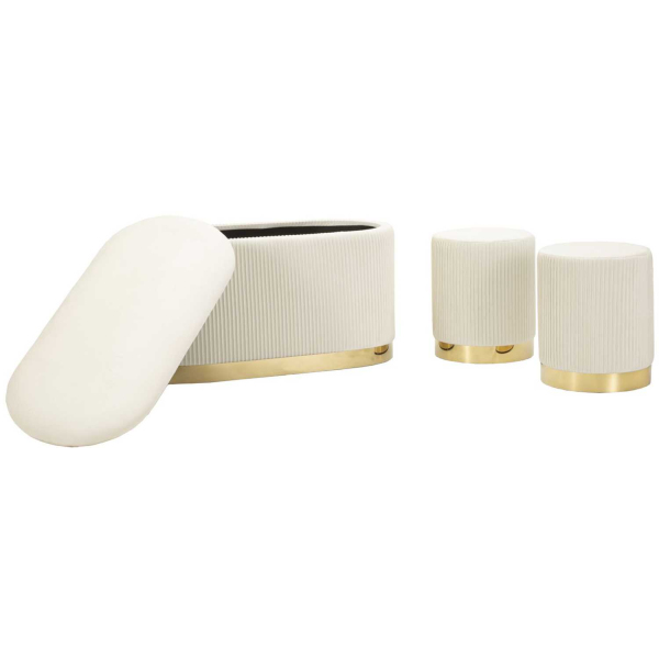 Set un banc et deux poufs en tissu avec rangement Shopy - 6