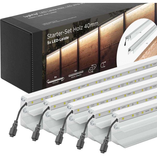 Set 5 barettes lumineuses transformateur et prolongateur pour clôture en bois 1.73 m
