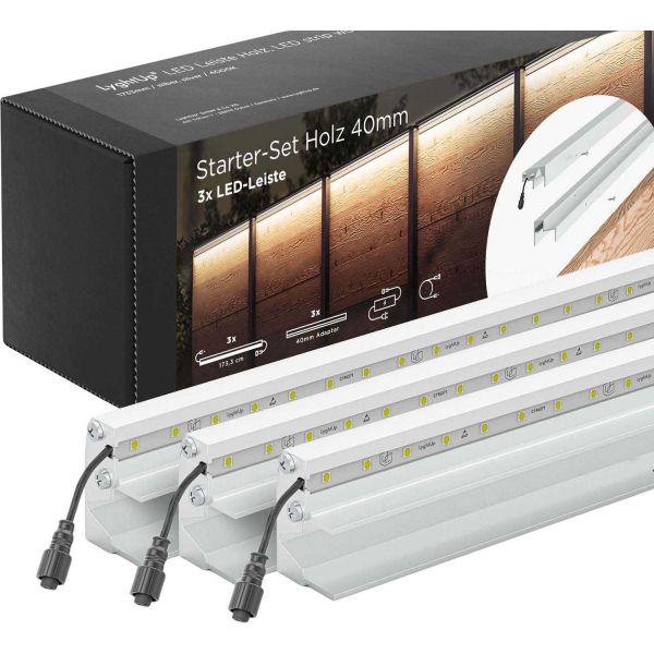 Set 3 barettes lumineuses transformateur et prolongateur pour clôture en bois 1.73 m