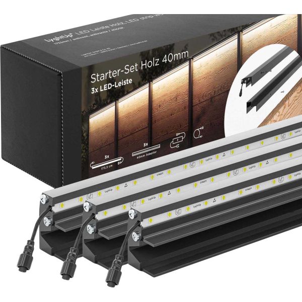 Set 3 barettes lumineuses transformateur et prolongateur pour clôture en bois 1.73 m