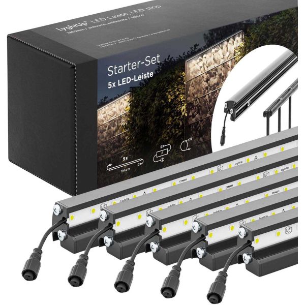 Set 5 barettes lumineuses transformateur et prolongateur pour clôture en métal et gabions 1.96 m - EDE-0433