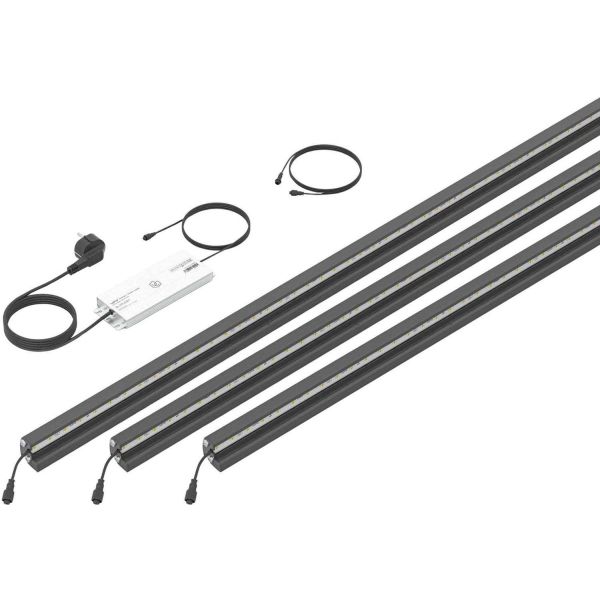 Set 3 barettes lumineuses transformateur et prolongateur pour clôture en métal et gabions 2.46 m