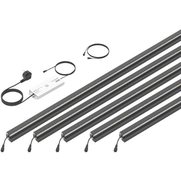 Set 5 barettes lumineuses transformateur et prolongateur pour clôture en métal et gabions 2.46 m