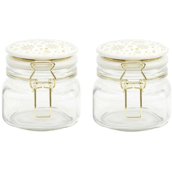 Set de 2 bocaux en verre couvercle céramique