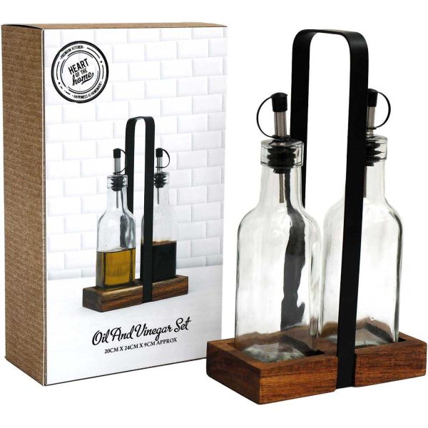 Set 2 bouteilles pour huile support en acacia - SIL