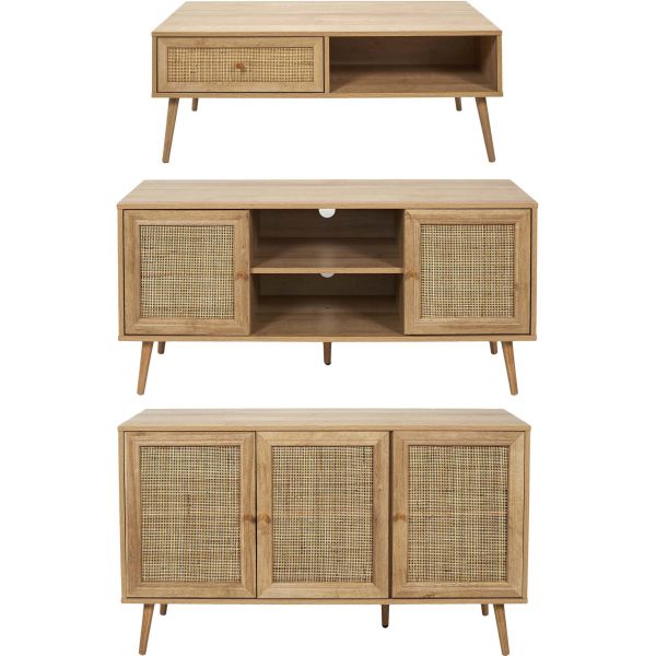 Set buffet 3 portes + meuble TV en bois 2 portes et table basse 1 tiroir Bali