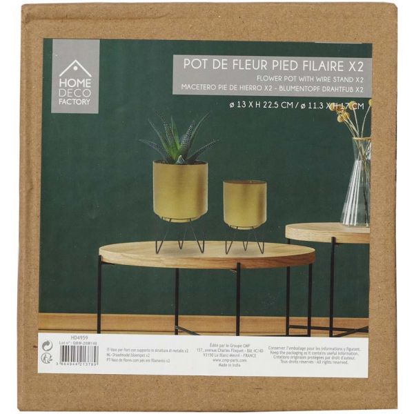 Set de 2 cache-pots dorés avec pieds filaires - 5