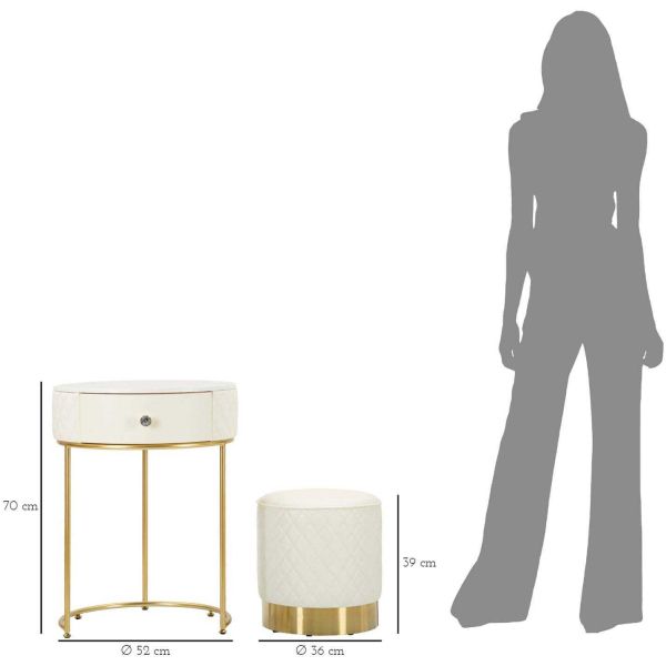 Set coiffeuse avec tabouret effet matelassé Sharon - MAU-0450