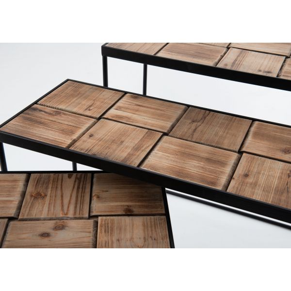 Set de 3 consoles en bois de bout et métal - AMADEUS
