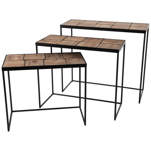 Set de 3 consoles en bois de bout et métal