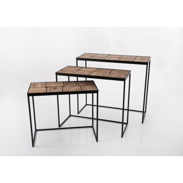 Set de 3 consoles en bois de bout et métal - AMA-4452