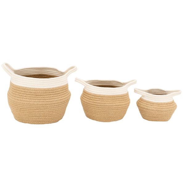 Set de 3 corbeilles en corde blanc et naturel avec 2 anses - AUB-6608