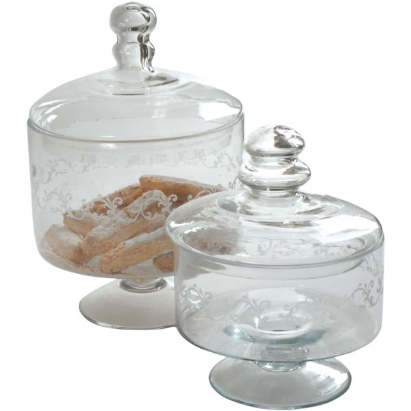 Set de 2 coupes sur pied avec couvercle en verre