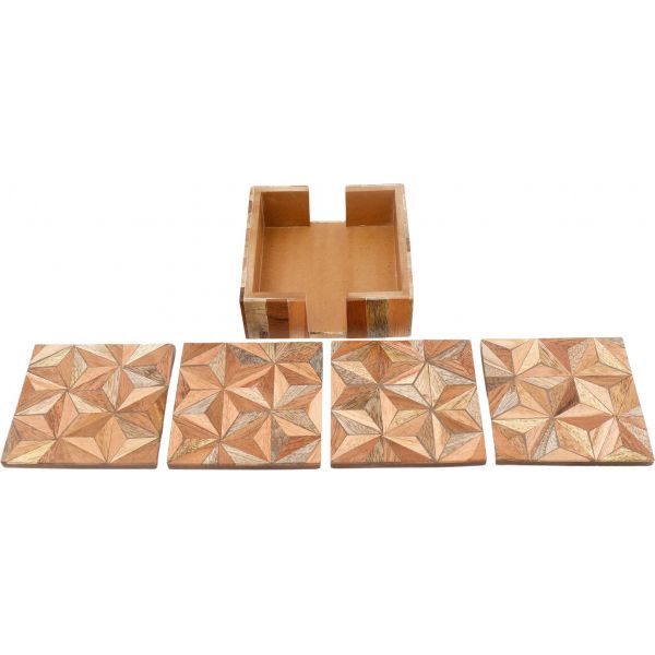 Set de 4 dessous de verre en bois avec support Aztek