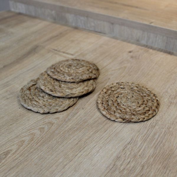 Set de 4 dessous de verre en jute 10 cm - 8