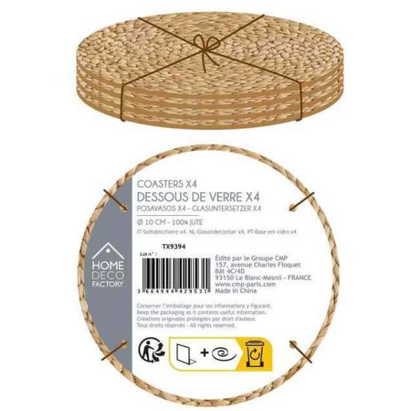 Set de 4 dessous de verre en jute 10 cm - 5,90