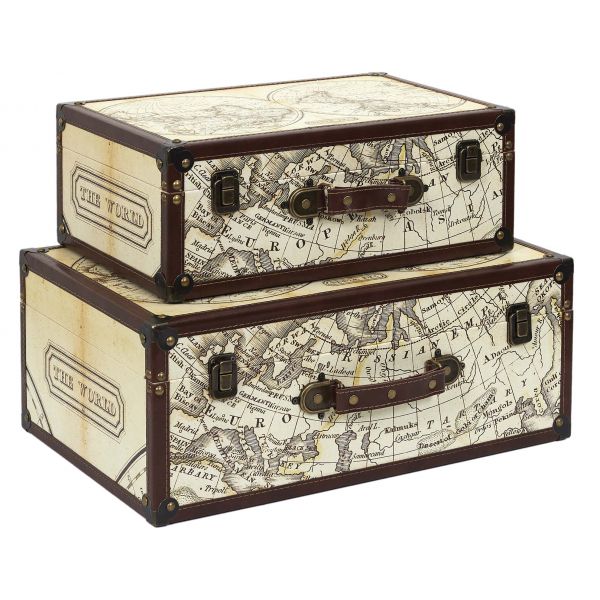 Set de 2 malles en bois Mappemonde