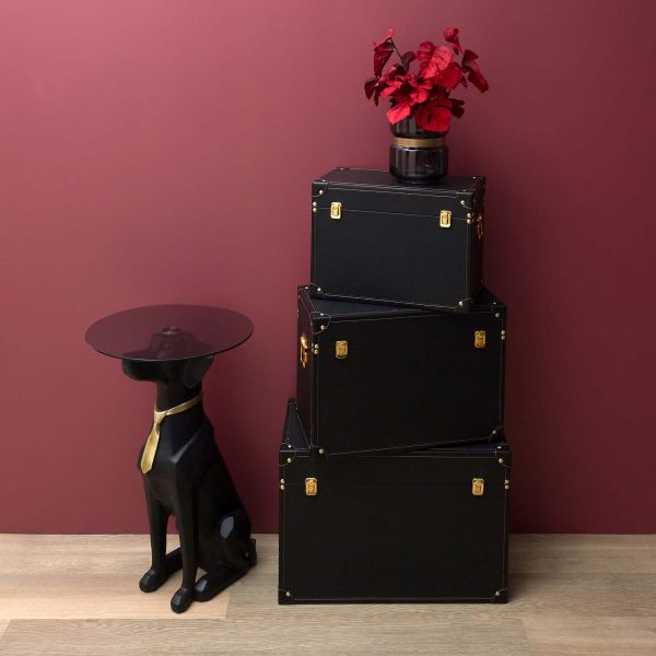 Set de 3 malles décoratives noires et dorées - 8
