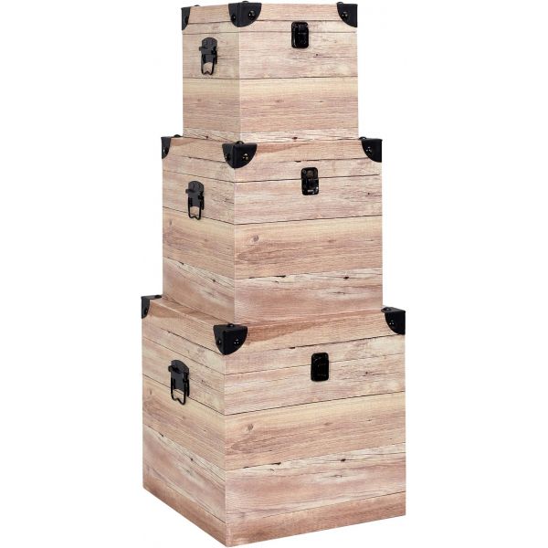 Set de 3 malles impression lames de bois